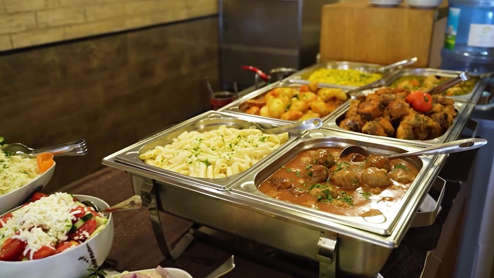 Buffet of home-cooked dishes at the training center