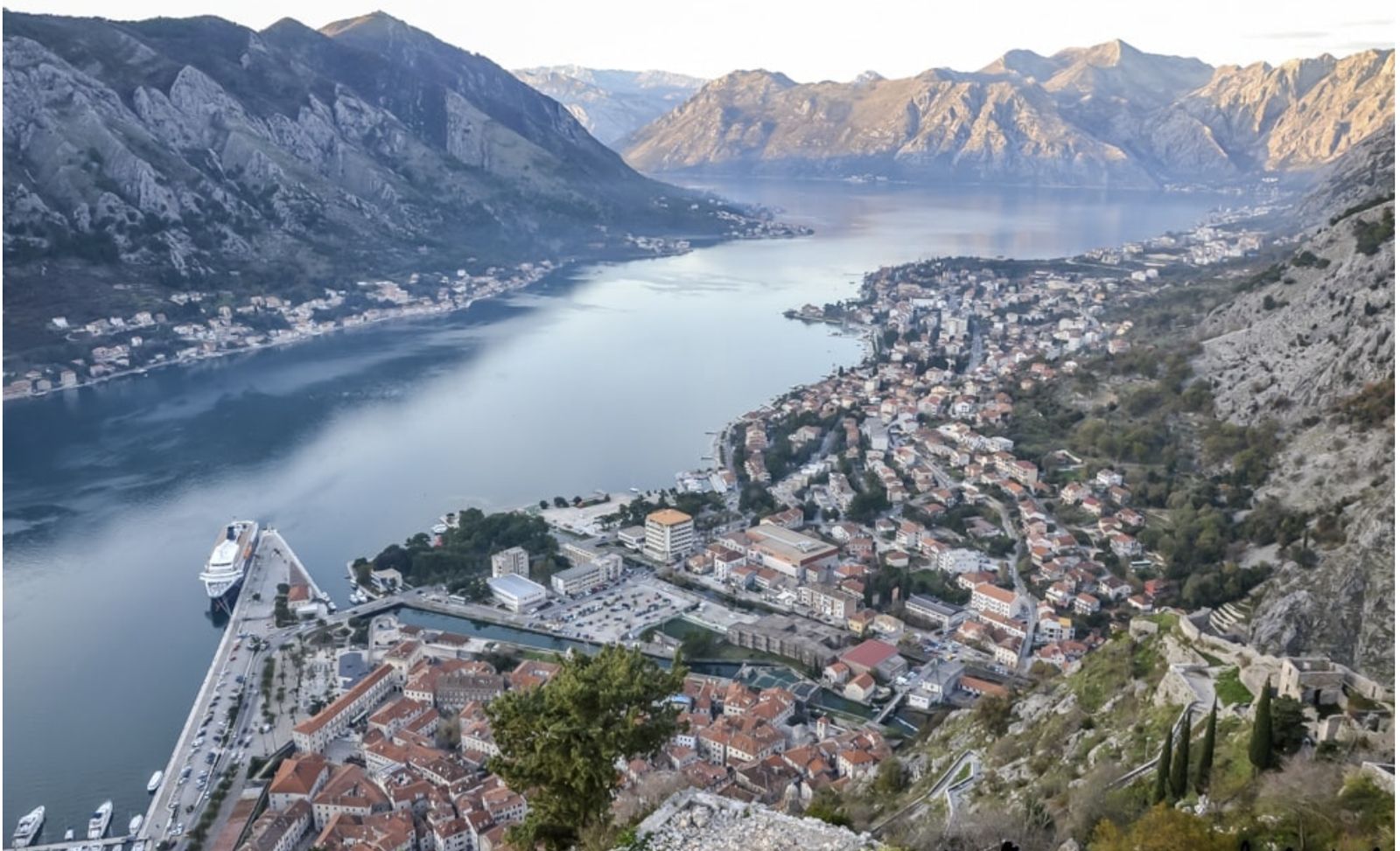 The Bay of Kotor and Kotor old town seen from the fortress above