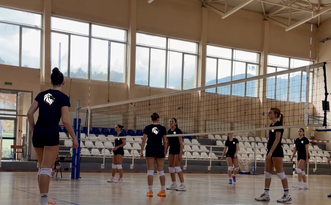 Players on court during a six-on-six practice